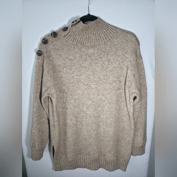 Anthro Margarita Button Mock Tunic Oatmeal Sweater Light Academia Coquette Boho - Picture 10 of 10